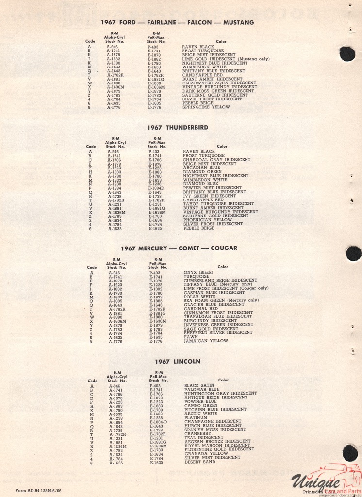 1967 Ford Paint Charts Rinshed-Mason 3